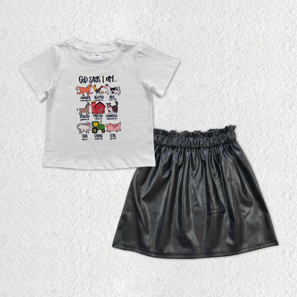 God says I am Black Leather Girls Skirt Sets