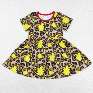 Softball Leopard Print Girls Short Sleeve Dress