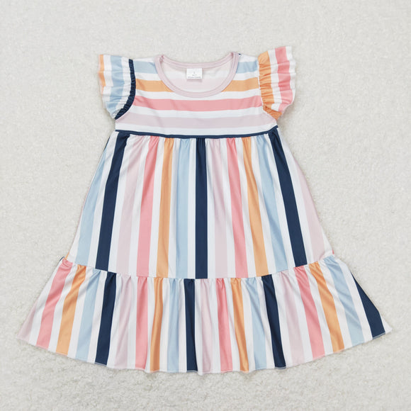 Colorful Stripe Girls Flutter Sleeve Dress