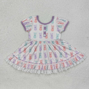 Bunny Purple Beige Girls Easter Dress