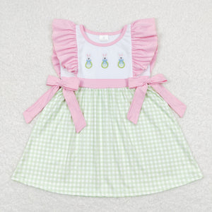 Bunny Eggs Green Plaid Pink Girls Easter Dress