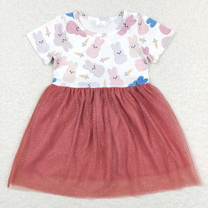 Bunny Carrot Dark Red Gauze Girls Easter Dress