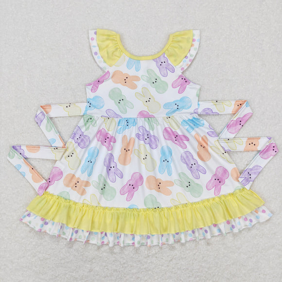 Colorful Bunny Yellow Ruffles Girls Easter Dress