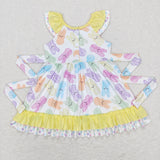 Colorful Bunny Yellow Ruffles Girls Easter Dress