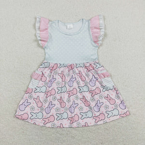 Bunny Floral Stars Pink Girls Easter Dress