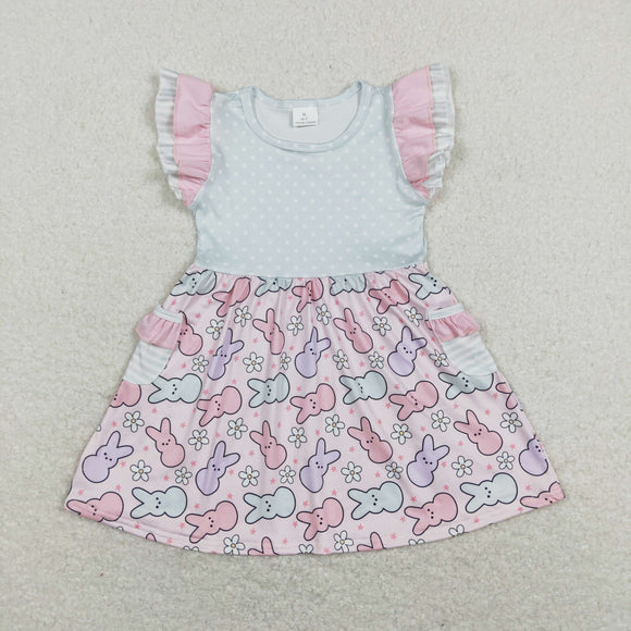 Bunny Floral Stars Pink Girls Easter Dress