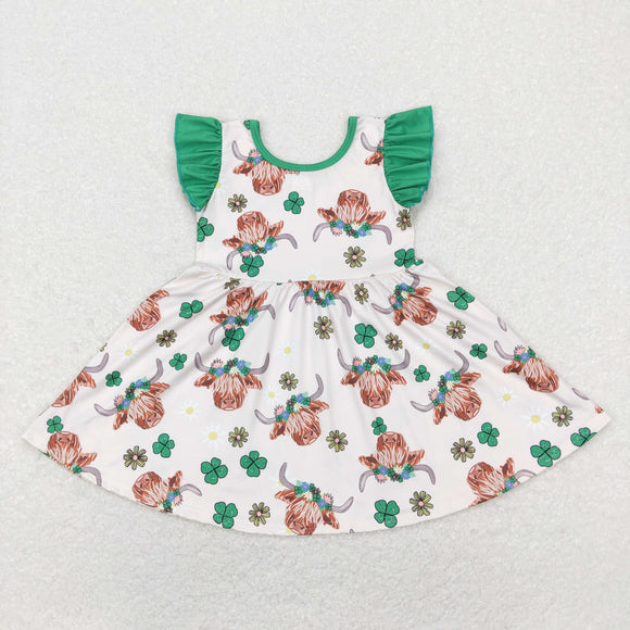 Highland Cow Clover Green Girls St. Patrick's Day Dress