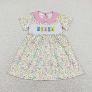 Colorful Bunny Floral Girls Easter Dress