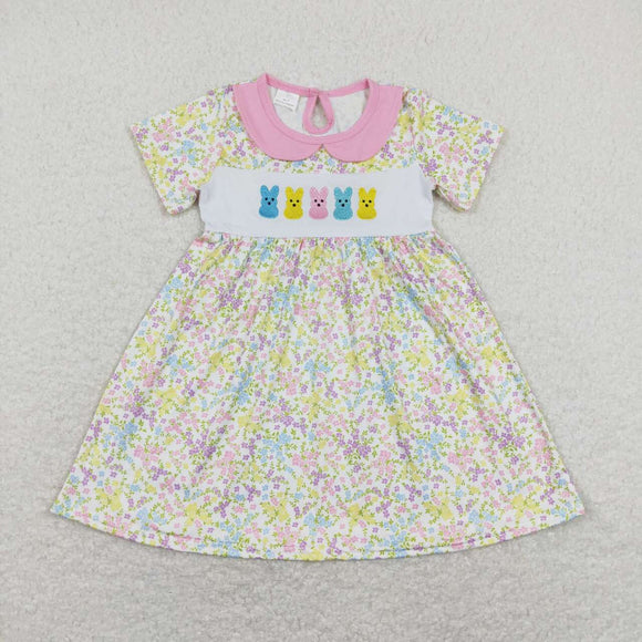 Colorful Bunny Floral Girls Easter Dress