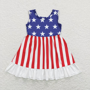 Stars Red White Stripe Girls 4th of July Dress