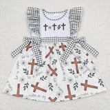 Cross Floral Green Plaid Beige Girls Easter Dress