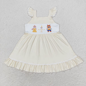 Cartoon Princess Lion Yellow Stripe Girls Flutter Sleeve Dress