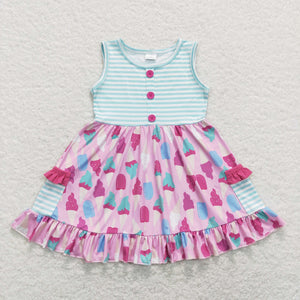 Ice Cream Stripe Pink Girls Sleeveless Dress