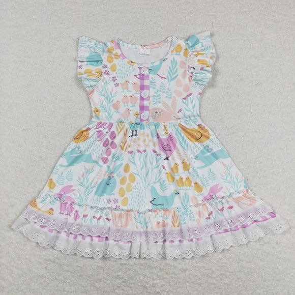 Bunny Chick Lace Ruffles Girls Easter Dress