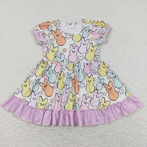 Bunny Floral Purple Ruffles Girls Easter Dress