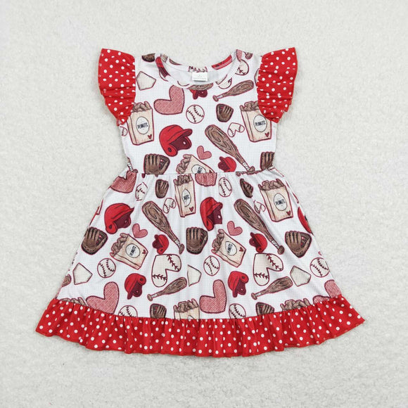 Baseball Red Ruffles Girls Flutter Sleeve Dress