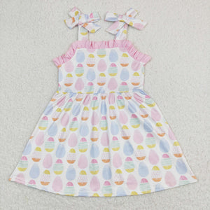 Colorful Eggs Pink Ruffles Girls Easter Dress