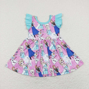 Princess Pink Blue Girls Flutter Sleeve Dress