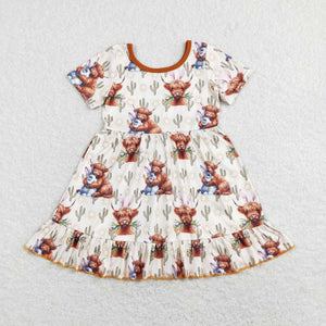 Bunny Cow Cactus Beige Girls Easter Dress