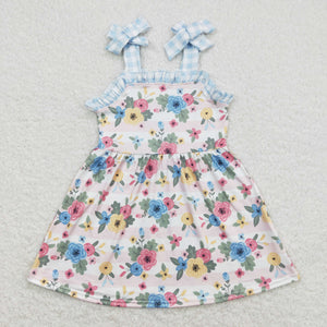 Floral Pink Stripe Blue Plaid Ruffles Girls Sleeveless Dress