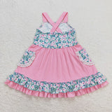 Floral Lace Ruffles Pink Girls Sleeveless Dress