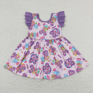 Cartoon Abby Purple Girls Flutter Sleeve Dress