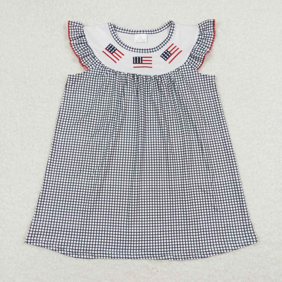 Flag White Black Plaid Girls 4th of July Dress