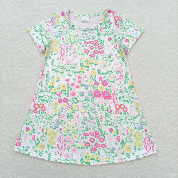 Floral White Girls Short Sleeve Dress