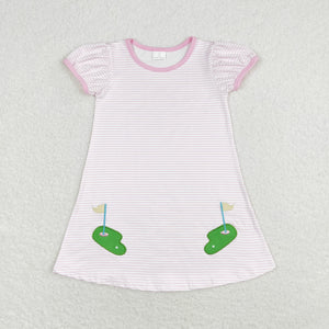 Golf Course Stripe Pink Girls Short Sleeve Dress