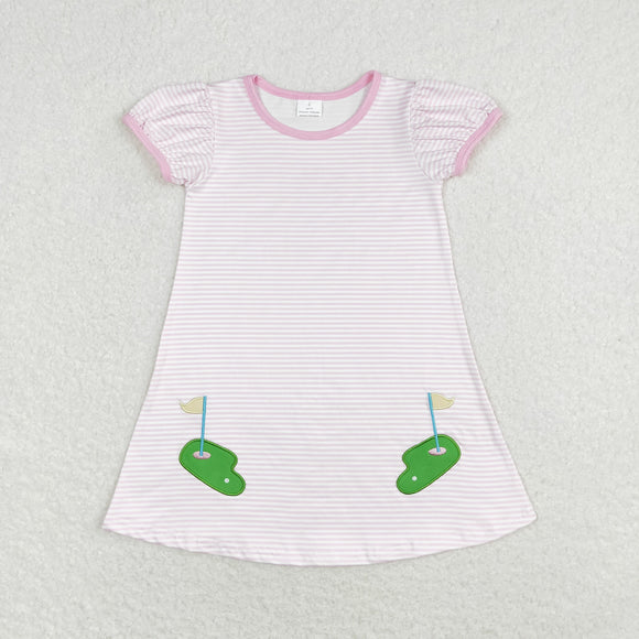 Golf Course Stripe Pink Girls Short Sleeve Dress