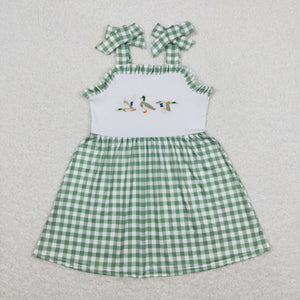 Duck Green Plaid Ruffles Girls Sleeveless Dress