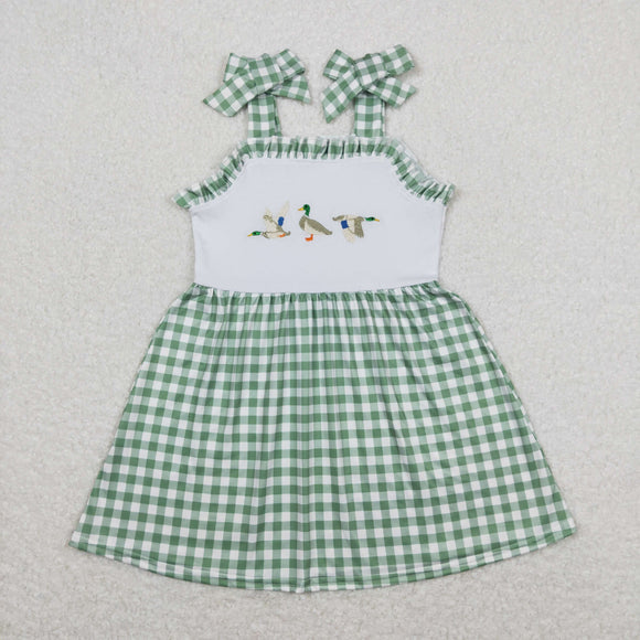 Duck Green Plaid Ruffles Girls Sleeveless Dress