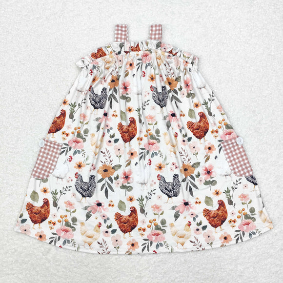 Chicken Floral Plaid Pocket Girls Sleeveless Dress