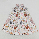 Chicken Floral Plaid Pocket Girls Sleeveless Dress