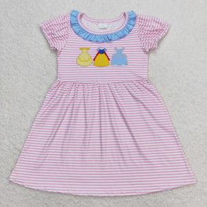 Princess Blue Ruffles Pink Stripe Girls Short Sleeve Dress