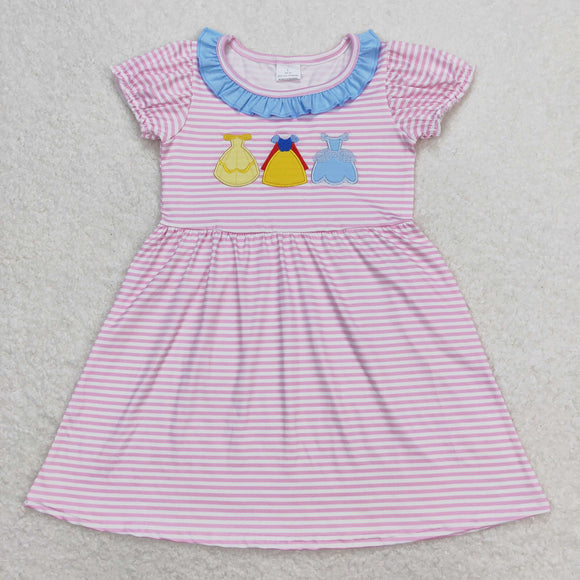 Princess Blue Ruffles Pink Stripe Girls Short Sleeve Dress