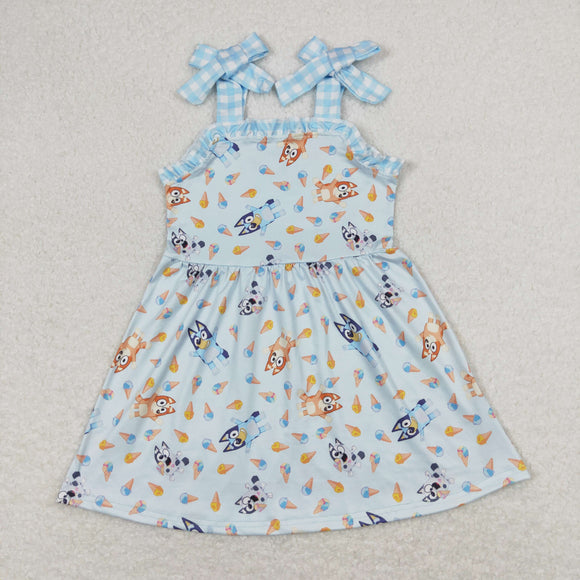 Cartoon Dogs Ice Cream Blue Girls Sleeveless Dress