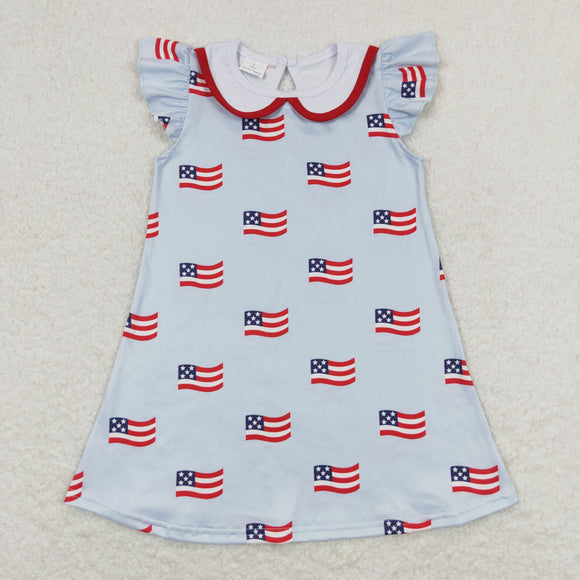 Flag White Doll Collar Blue Girls 4th of July Dress