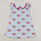 Flag White Doll Collar Blue Girls 4th of July Dress