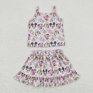 Cartoon Duck Dog Floral Girls Skirt Sets
