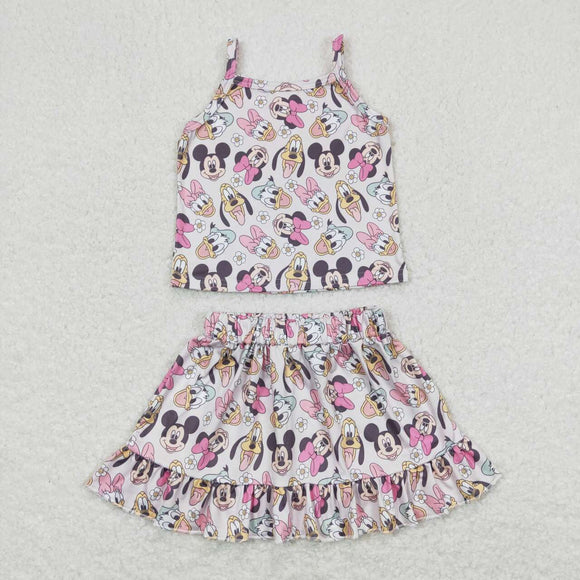 Cartoon Duck Dog Floral Girls Skirt Sets
