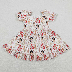 Cartoon Princess Floral Girls Short Sleeve Dress