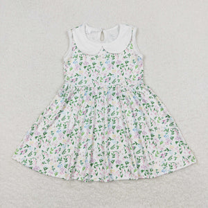 Floral Doll Collar White Girls Sleeveless Dress