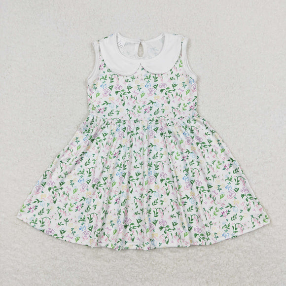 Floral Doll Collar White Girls Sleeveless Dress