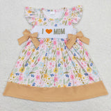 I love Mom Floral Pink Orange Girls Flutter Sleeve Dress