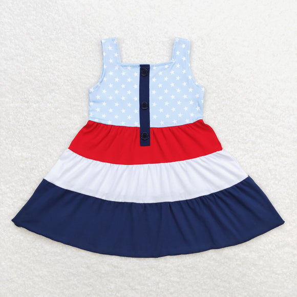 Stars Red White Blue Stripe Girls 4th of July Dress