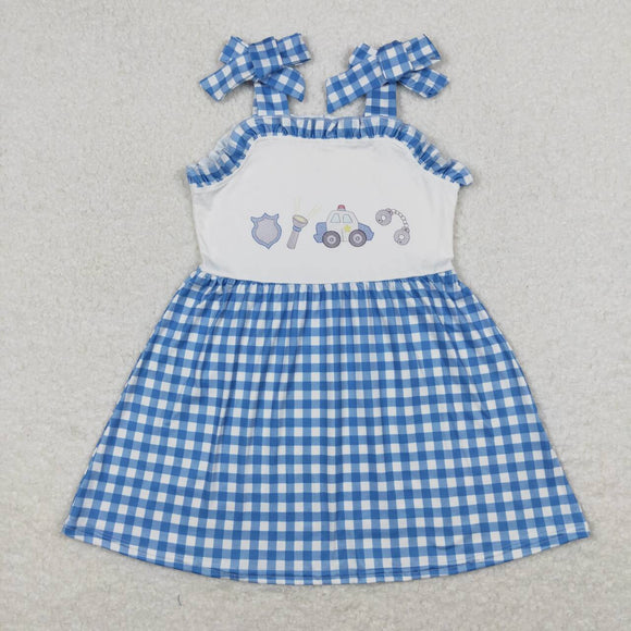 Police Car Plaid Blue Girls Sleeveless Dress