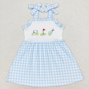 Golf Cart Blue Plaid Girls Sleeveless Dress