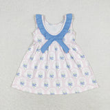 Floral Blue Ruffles Girls Sleeveless Dress