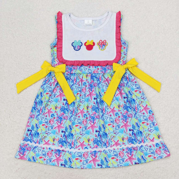 Cartoon Starfish Yellow Bow Hot Pink Girls Sleeveless Dress